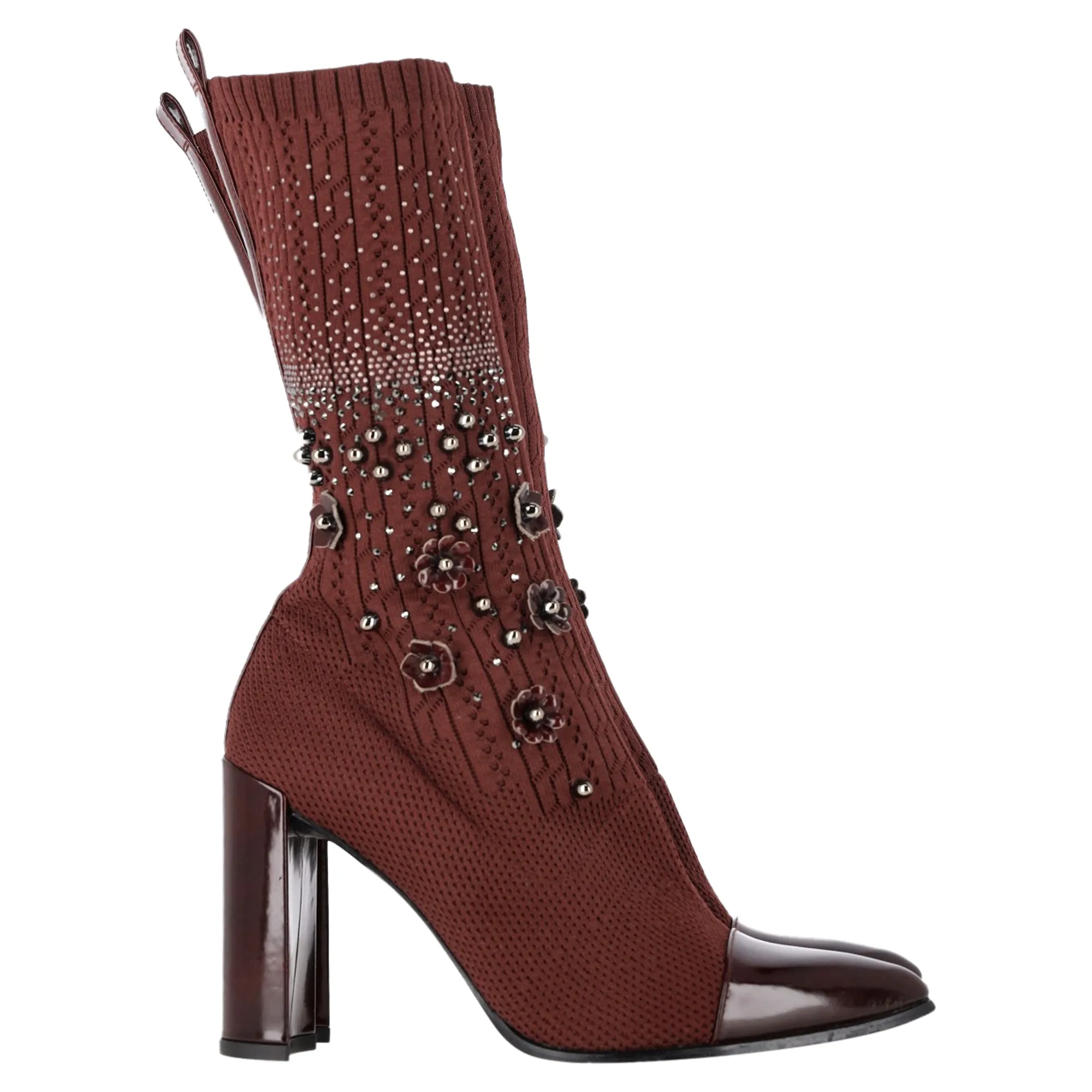 Stuart Weitzman Embellished Knitted Sock Ankle Boots in Brown Wool