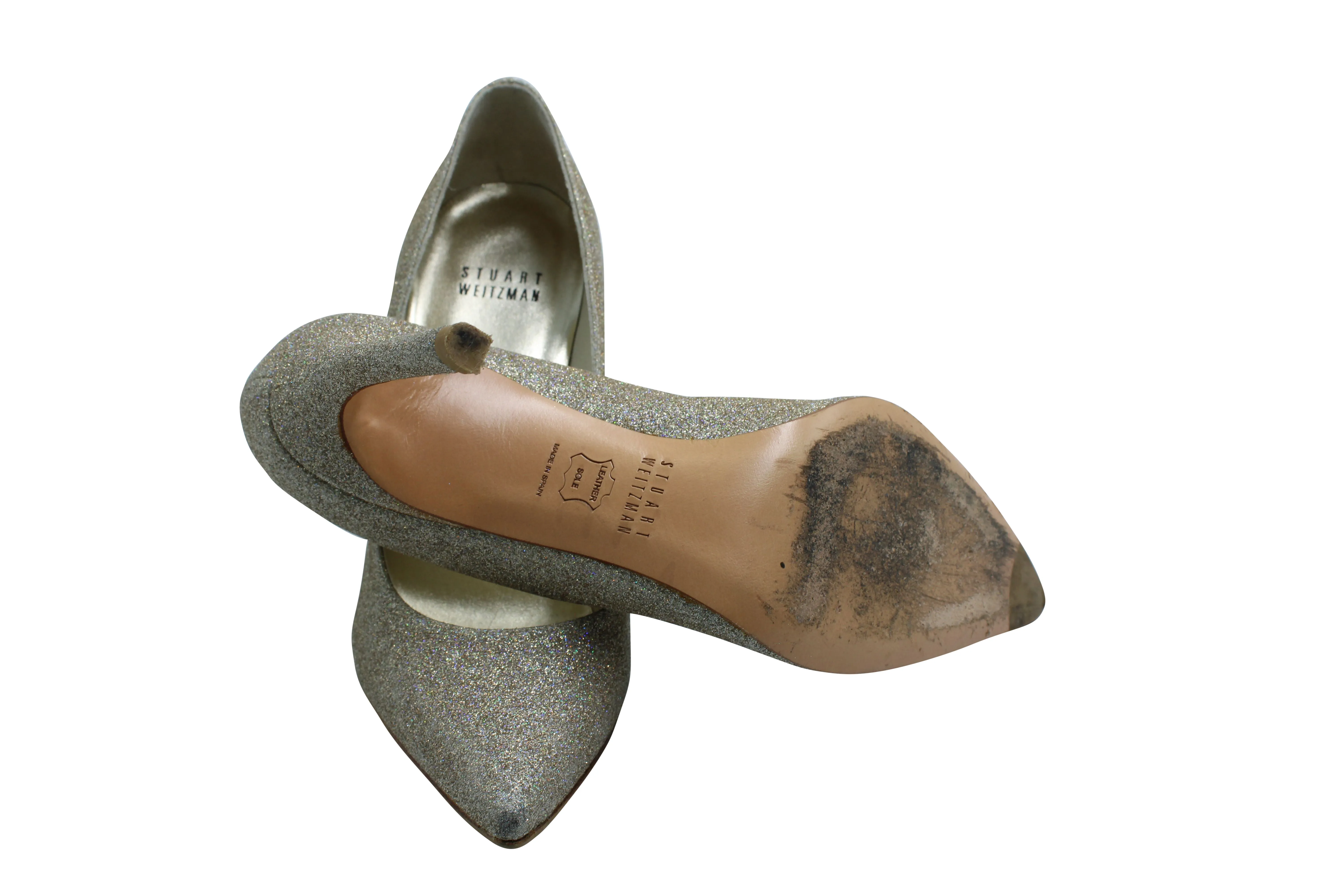 Stuart Weitzman Heist 95 Pumps in Gold Glitter Lam Leather