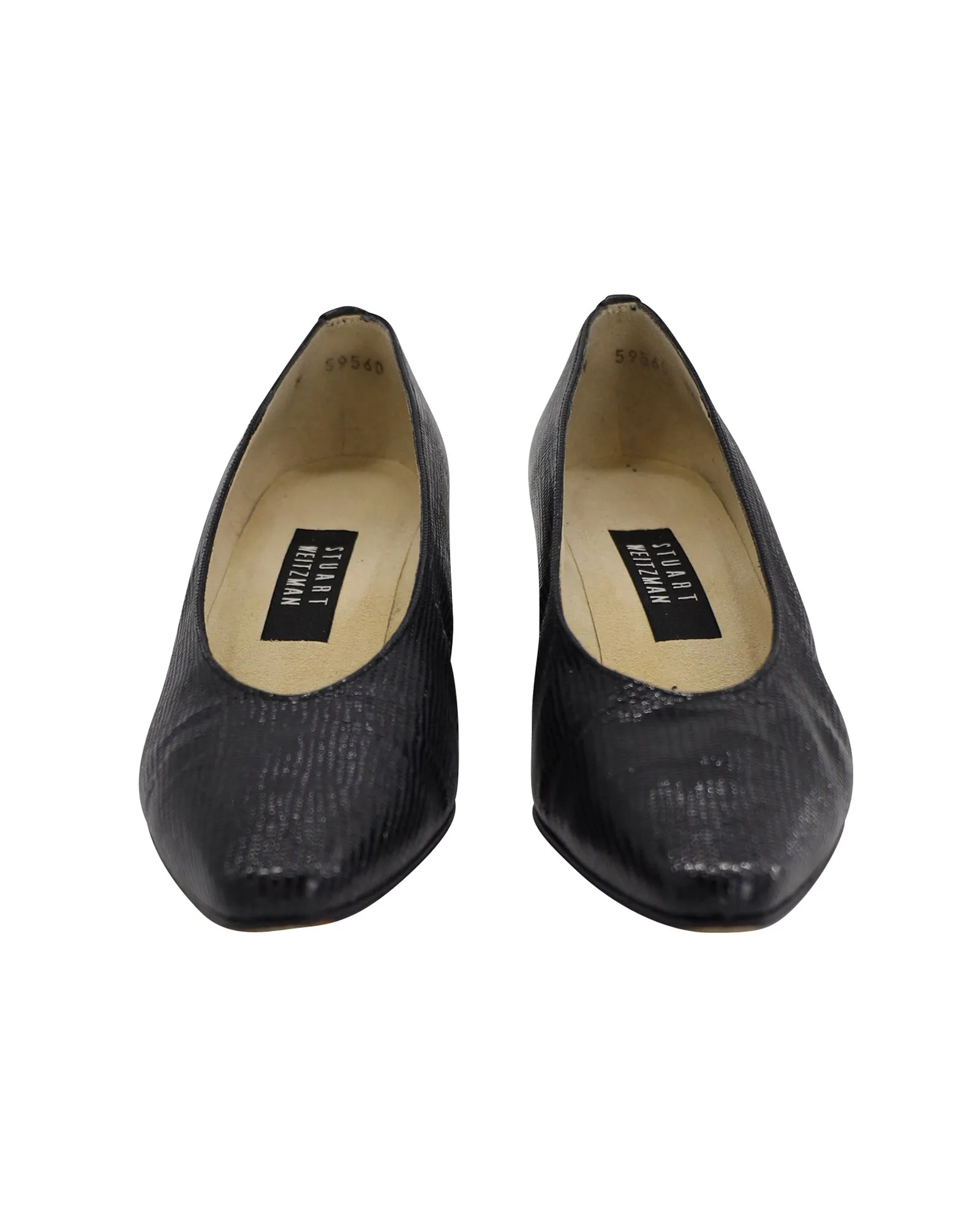 Stuart Weitzman Low-Heel Pumps in Black Calf Leather