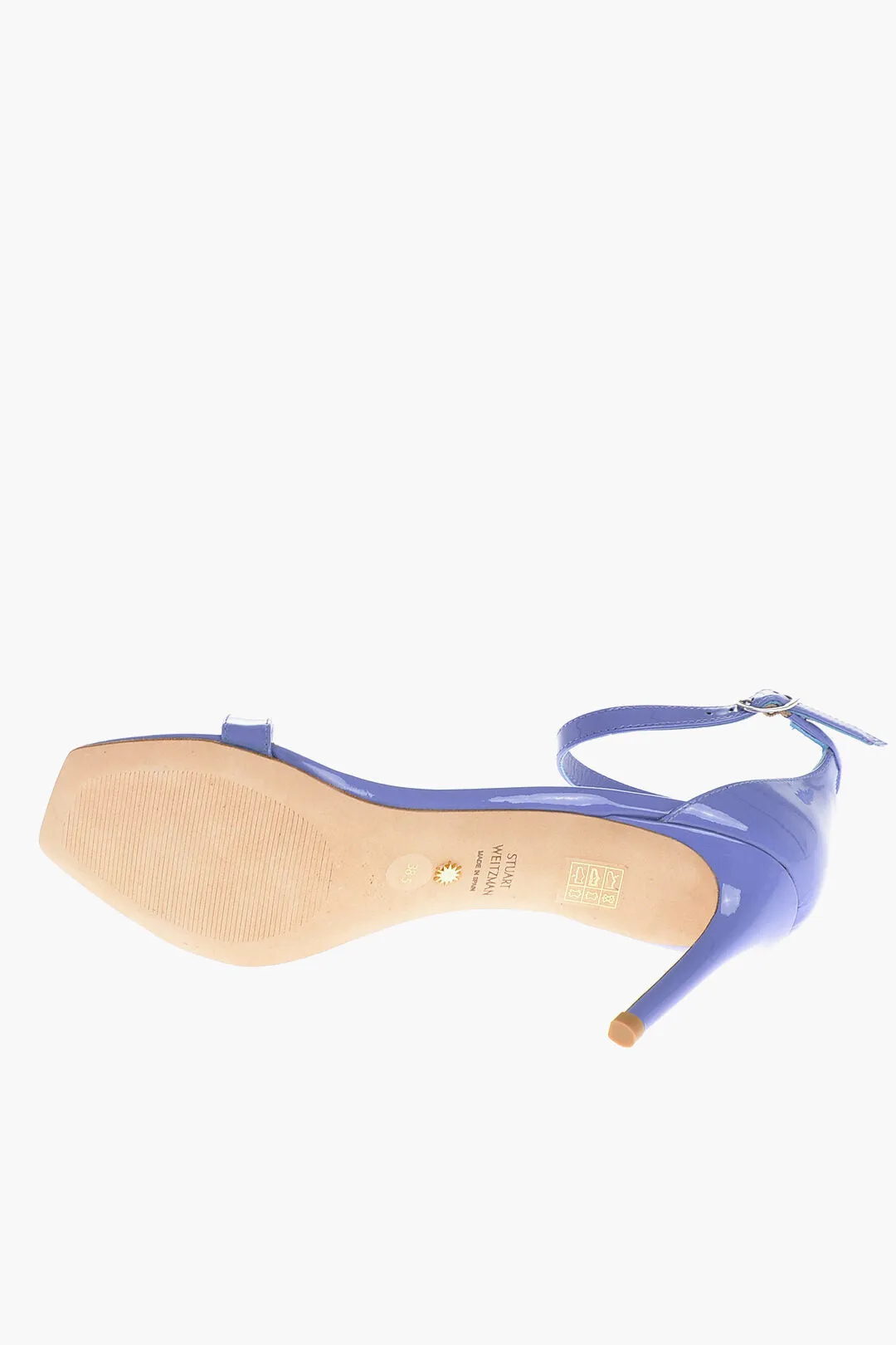 Stuart Weitzman Patent Leather Nunaked Sandals With Ankle Strap 9Cm