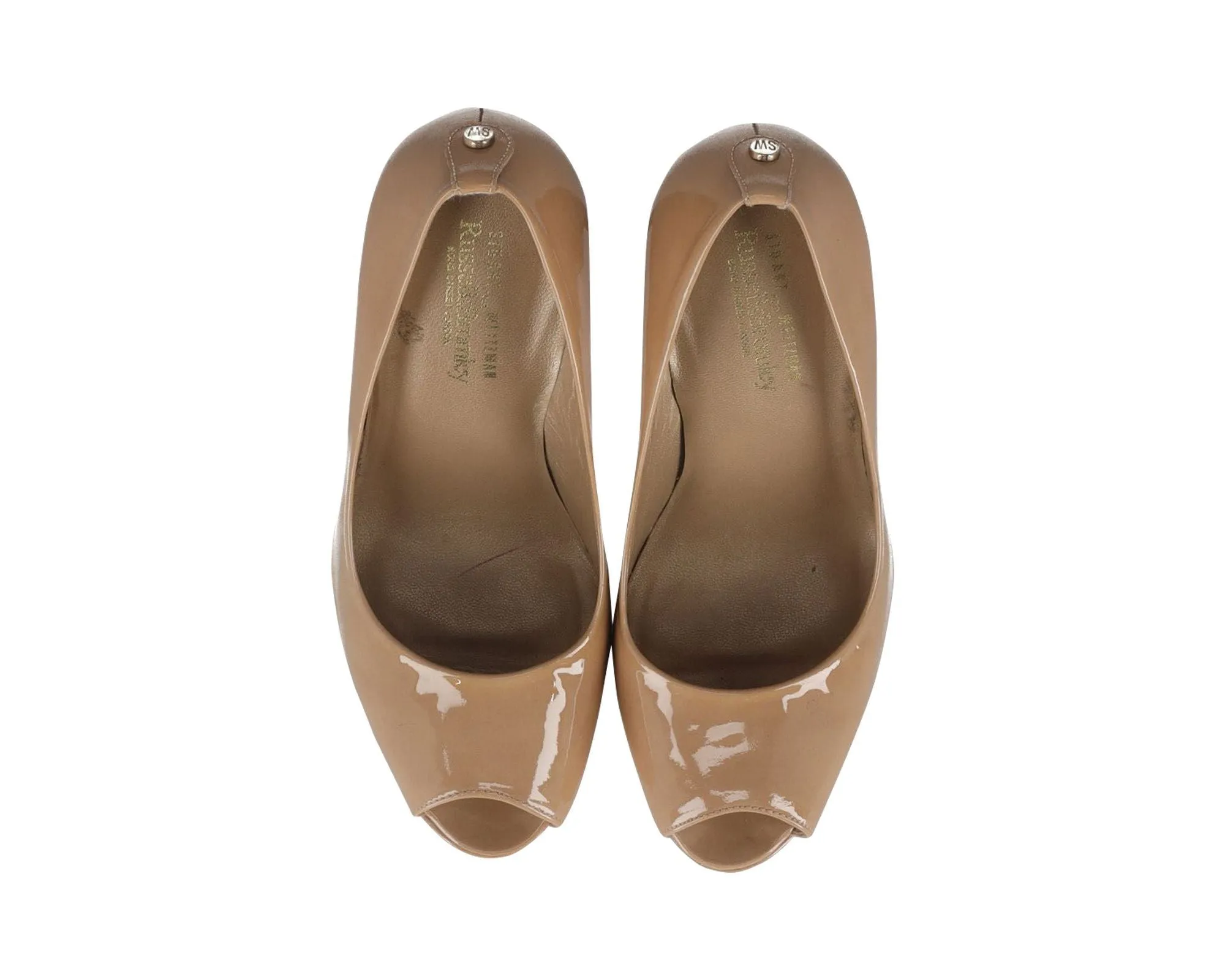 Stuart Weitzman Peep-Toe Pumps in Nude Patent Leather