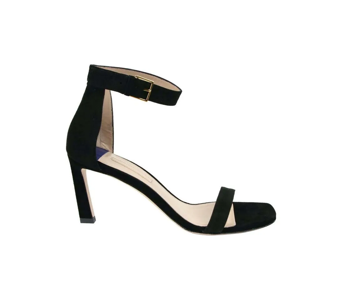 Stuart Weitzman Women's Squarenudist Suede Heel Sandal With Ankle Strap
