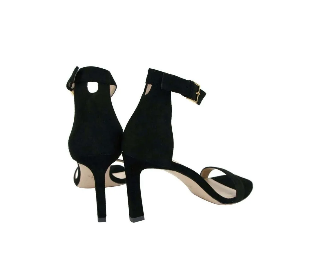 Stuart Weitzman Women's Squarenudist Suede Heel Sandal With Ankle Strap