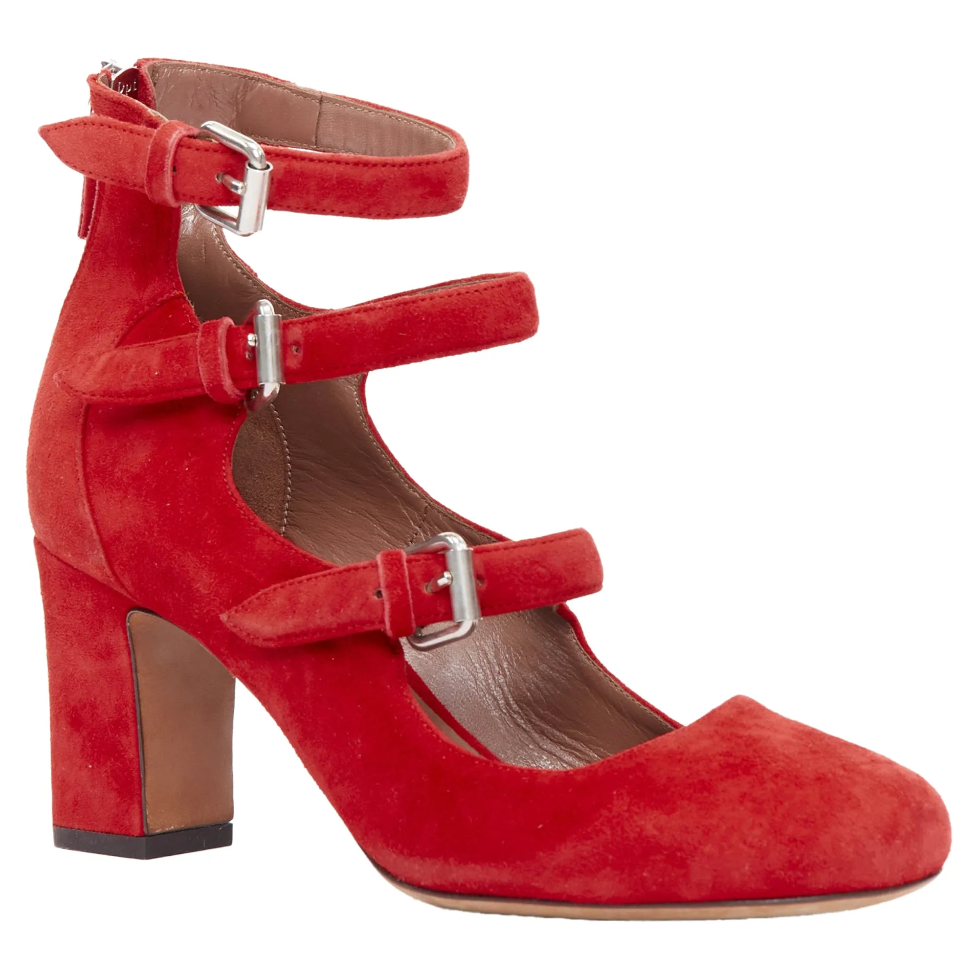 Tabitha Simmons Moda Suede Leather Silver Buckles Strappy Heels