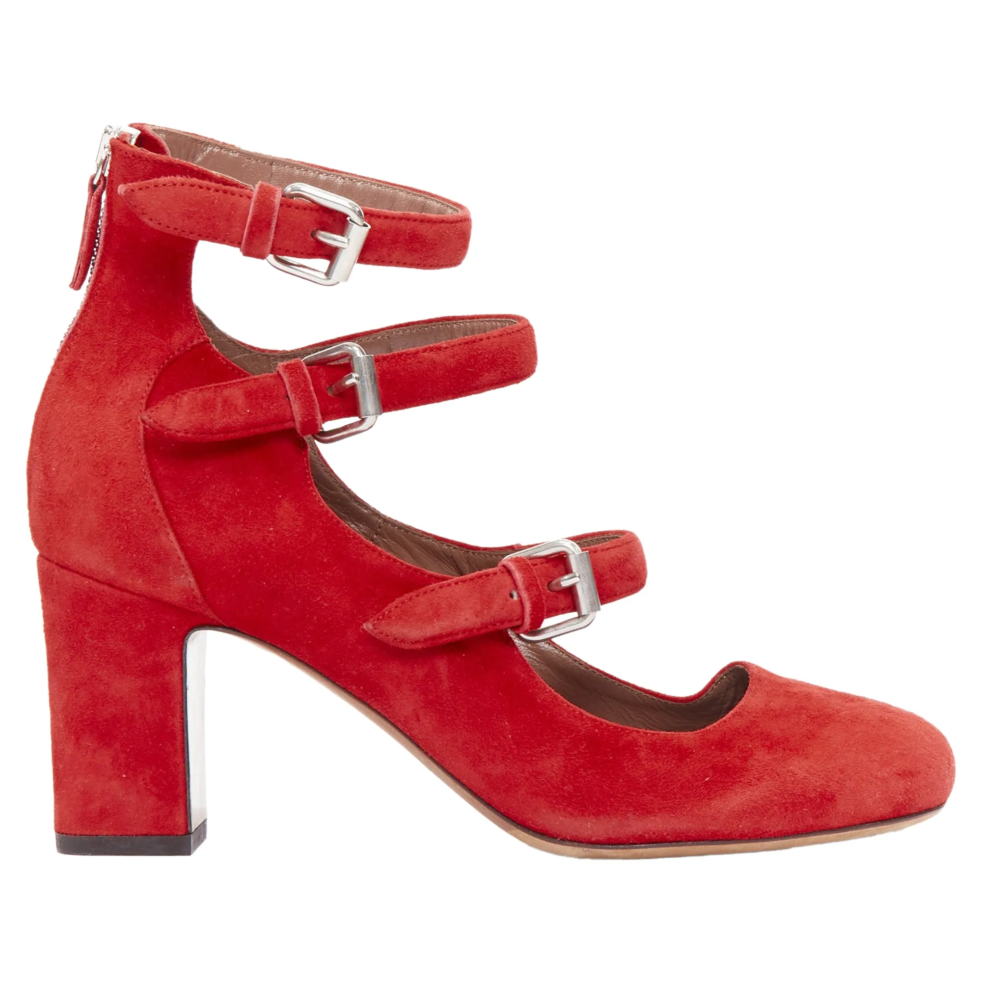 Tabitha Simmons Moda Suede Leather Silver Buckles Strappy Heels