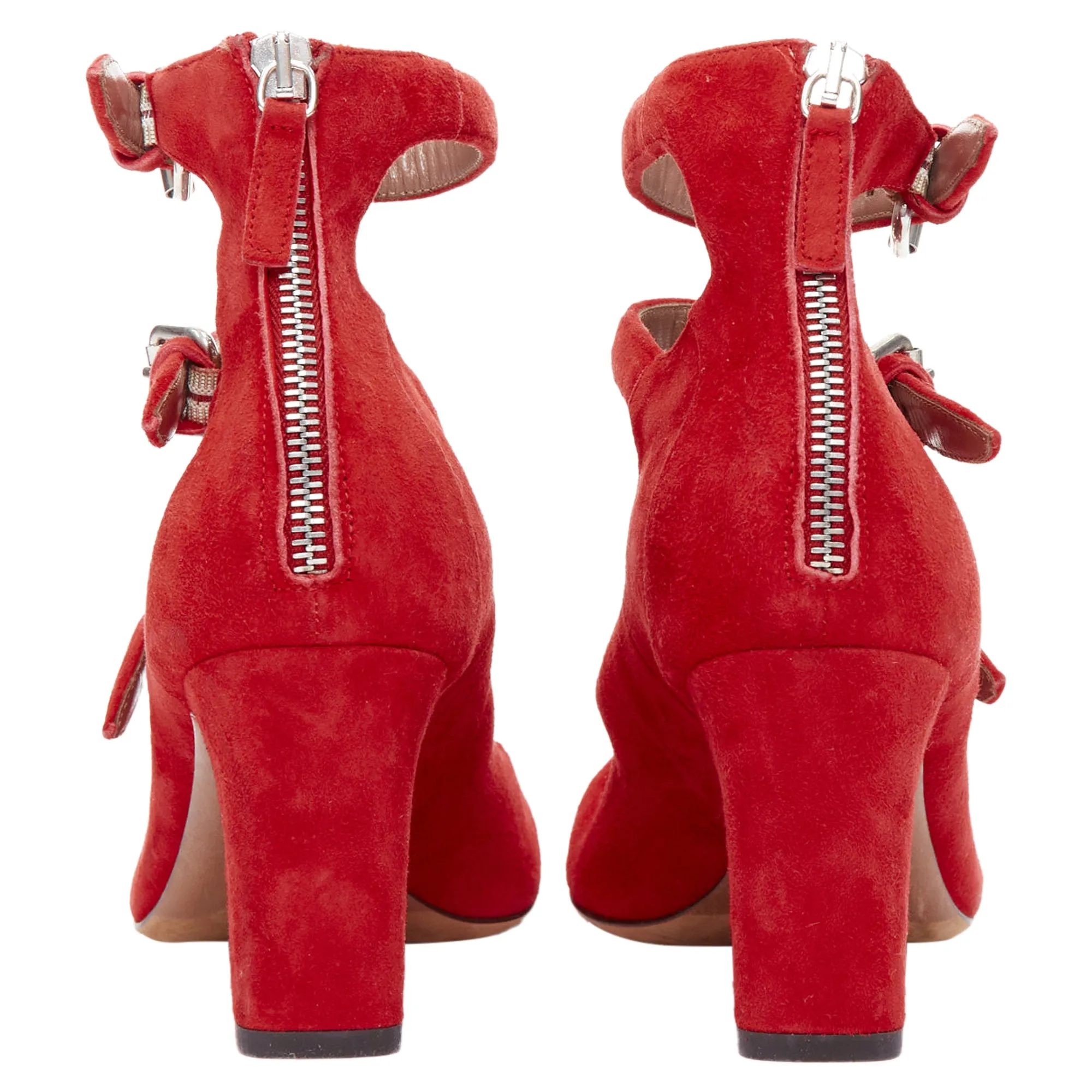 Tabitha Simmons Moda Suede Leather Silver Buckles Strappy Heels
