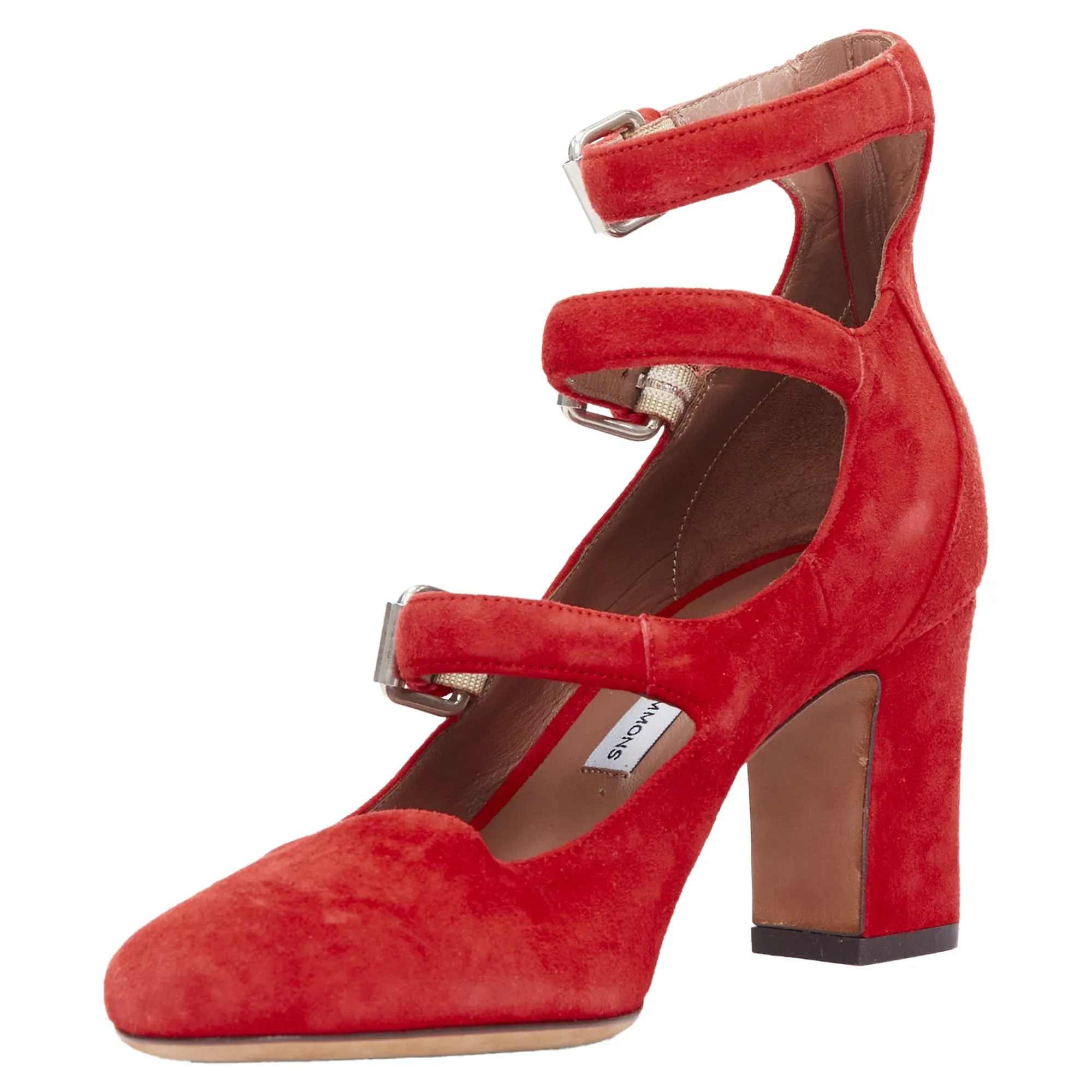 Tabitha Simmons Moda Suede Leather Silver Buckles Strappy Heels
