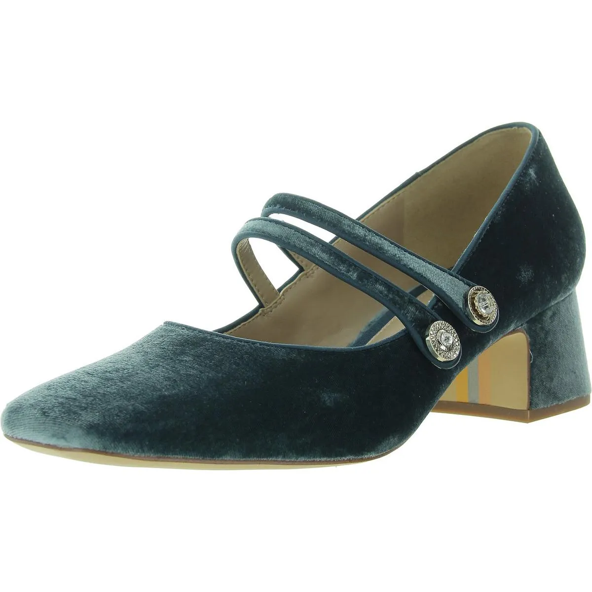 Tahira Womens Ribbed Knit Embellished Mary Jane Heels