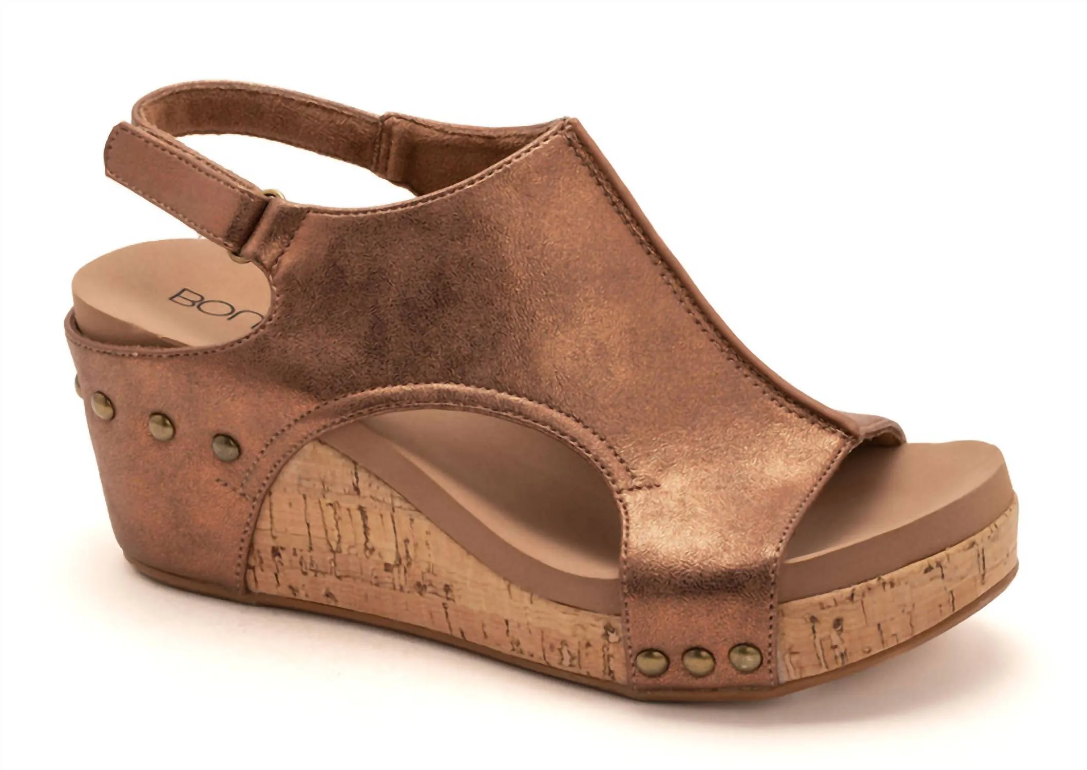 The Carley Faux Leather Wedge Sandal In Antique Bronze