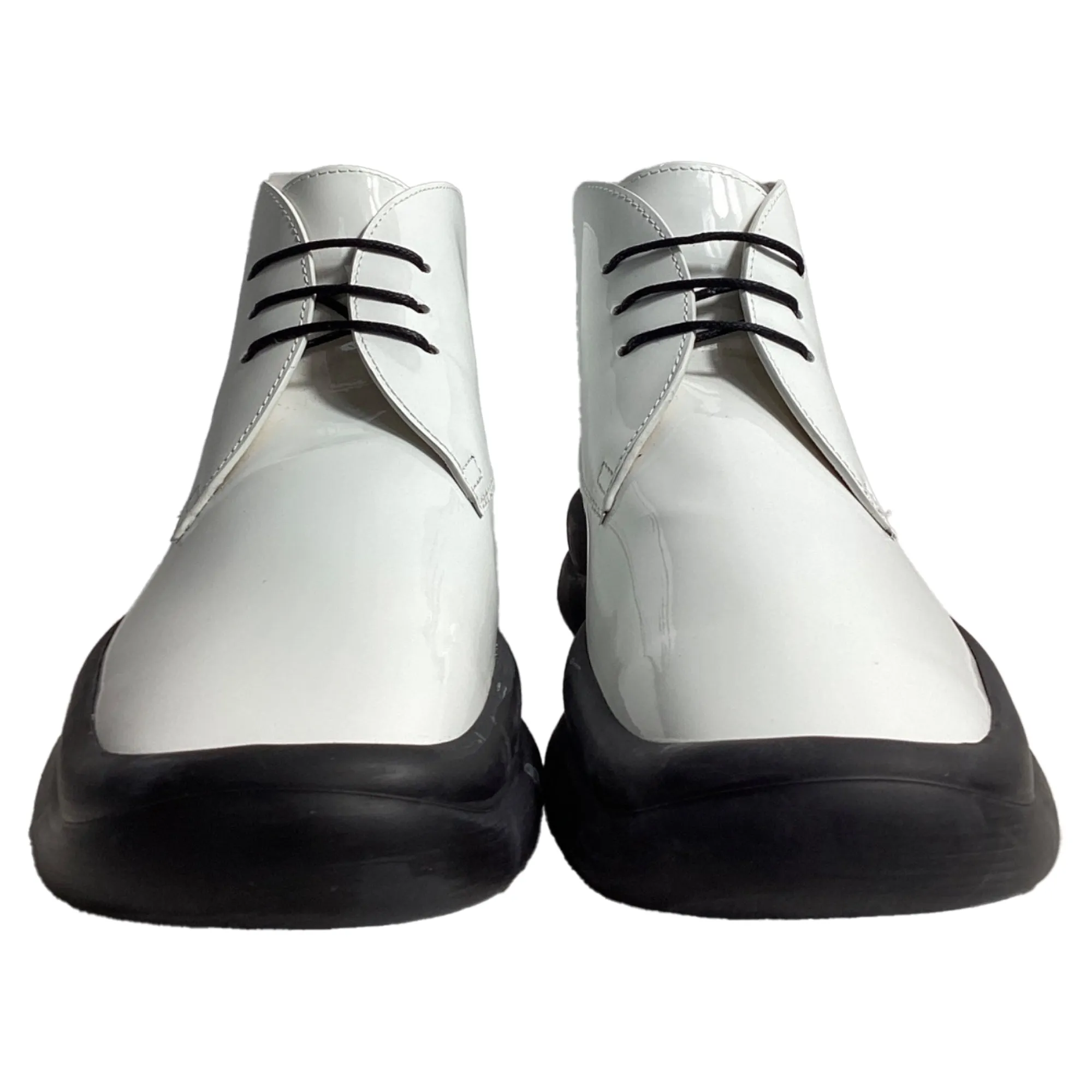 The Row Town Lace-Up Ankle Boots in White Patent Leather