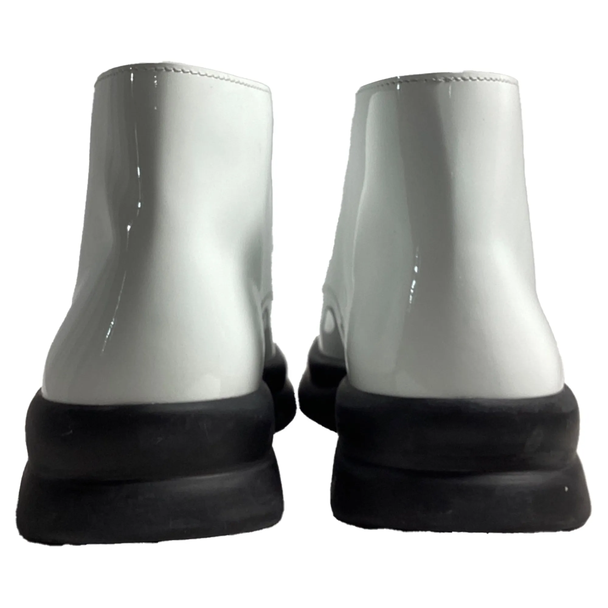 The Row Town Lace-Up Ankle Boots in White Patent Leather