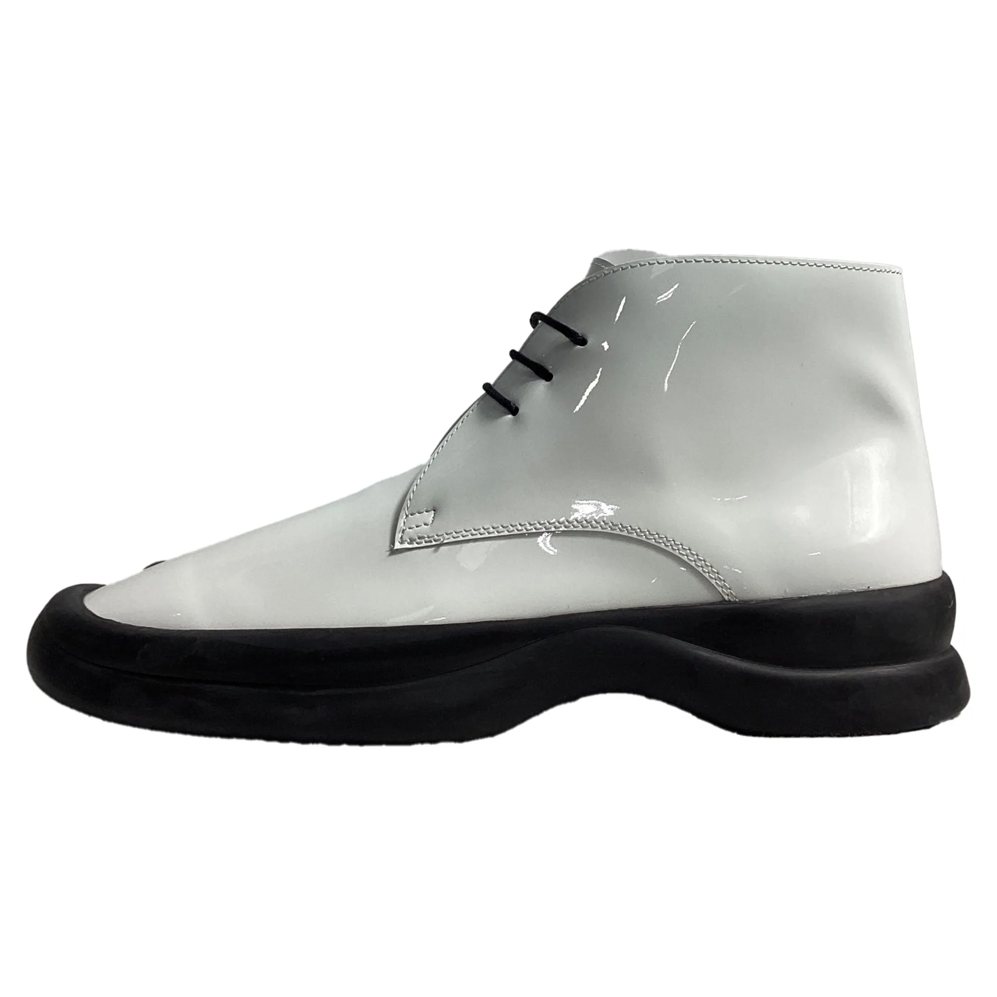 The Row Town Lace-Up Ankle Boots in White Patent Leather