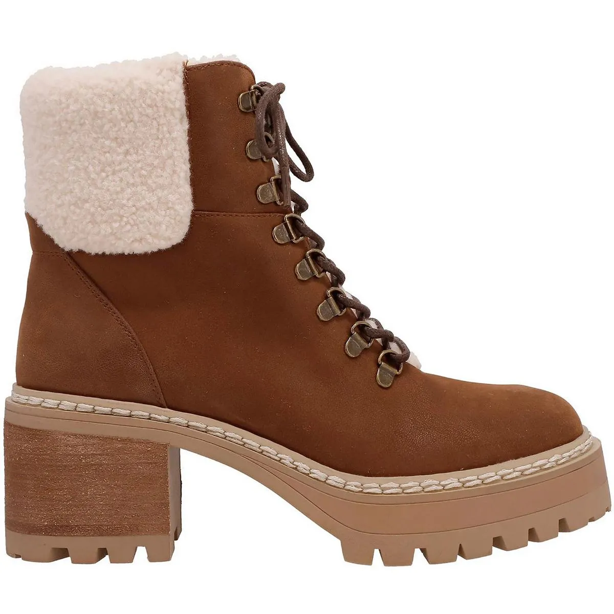 Tiler Womens Lace-Up Faux Leather Shearling Boots