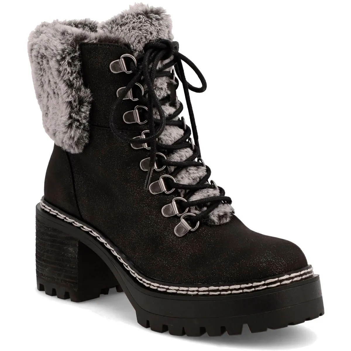 Tiler Womens Lace-Up Faux Leather Shearling Boots