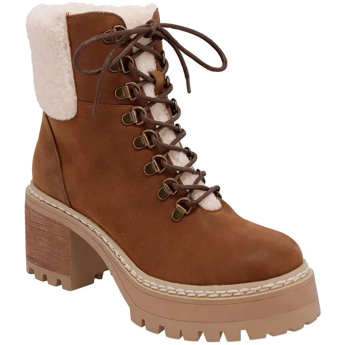Tiler Womens Lace-Up Faux Leather Shearling Boots
