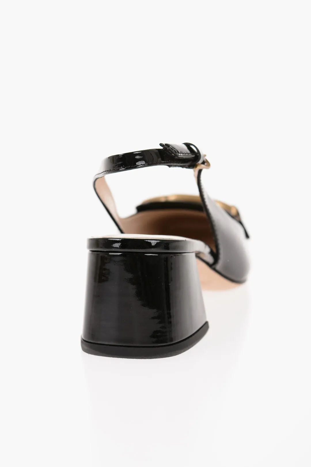 Tod's Patent Leather Slingback Pumps With Golden Effect Horsebite