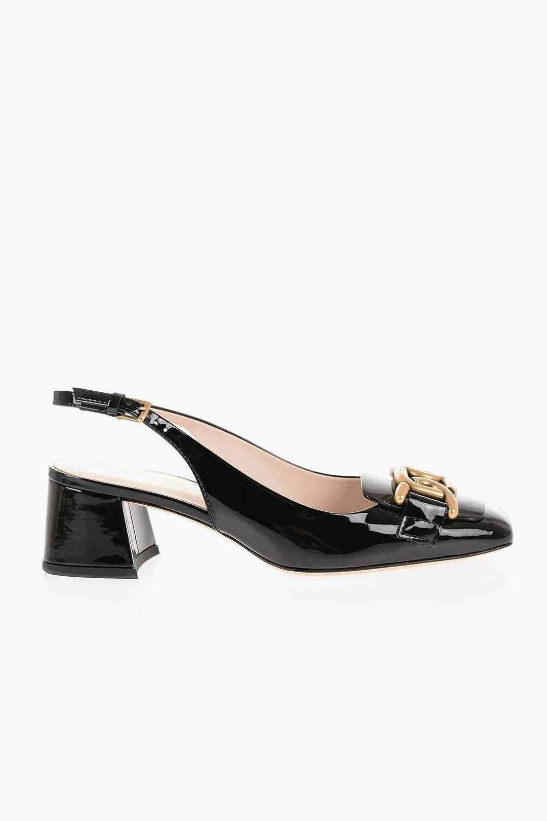 Tod's Patent Leather Slingback Pumps With Golden Effect Horsebite