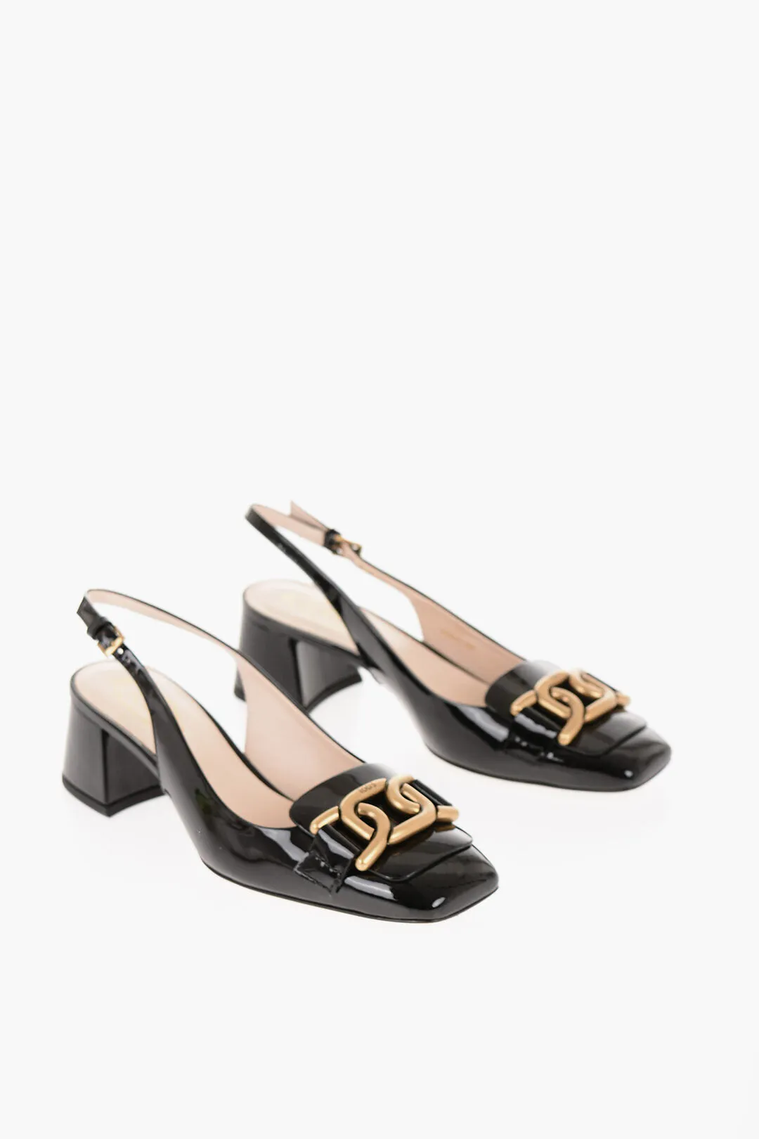 Tod's Patent Leather Slingback Pumps With Golden Effect Horsebite
