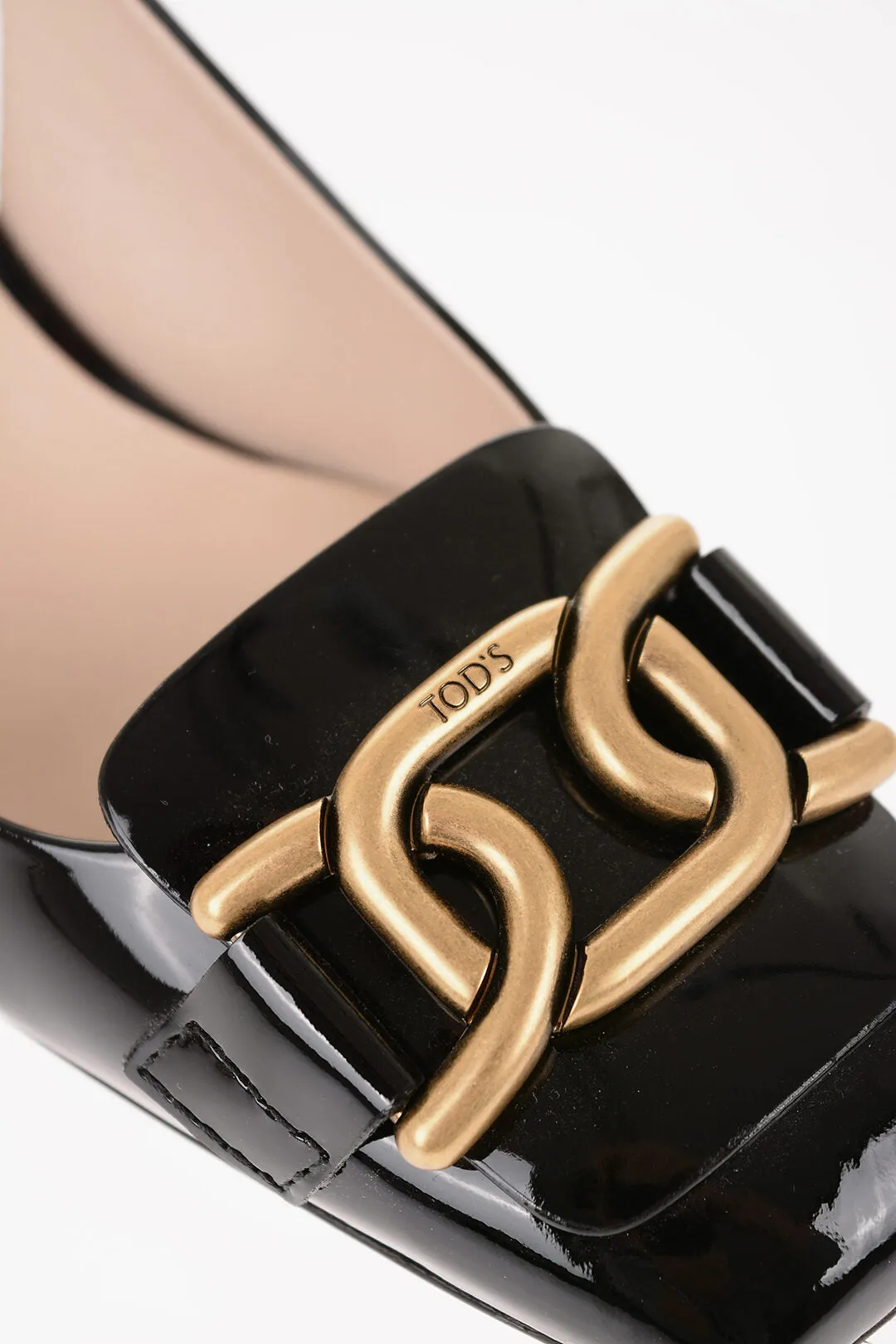 Tod's Patent Leather Slingback Pumps With Golden Effect Horsebite