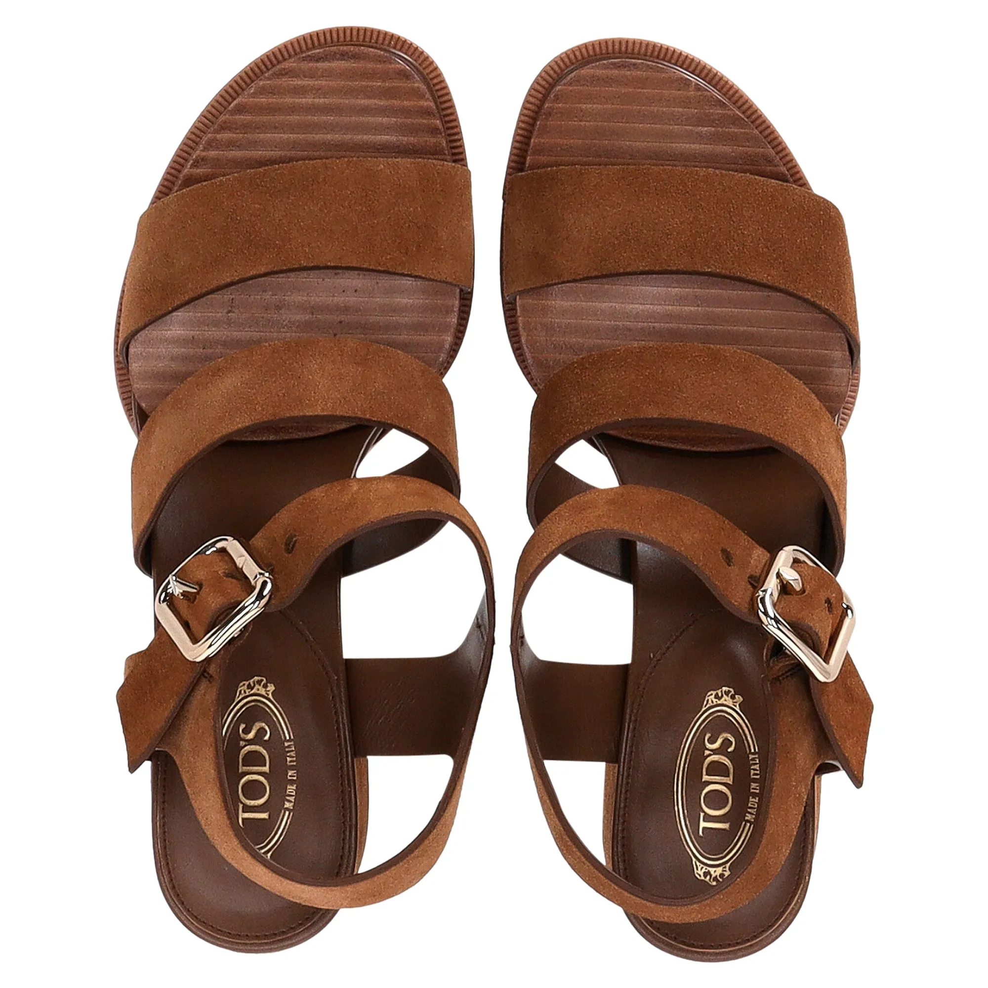 Tod's Strappy Block-Heeled Sandals in Brown Suede