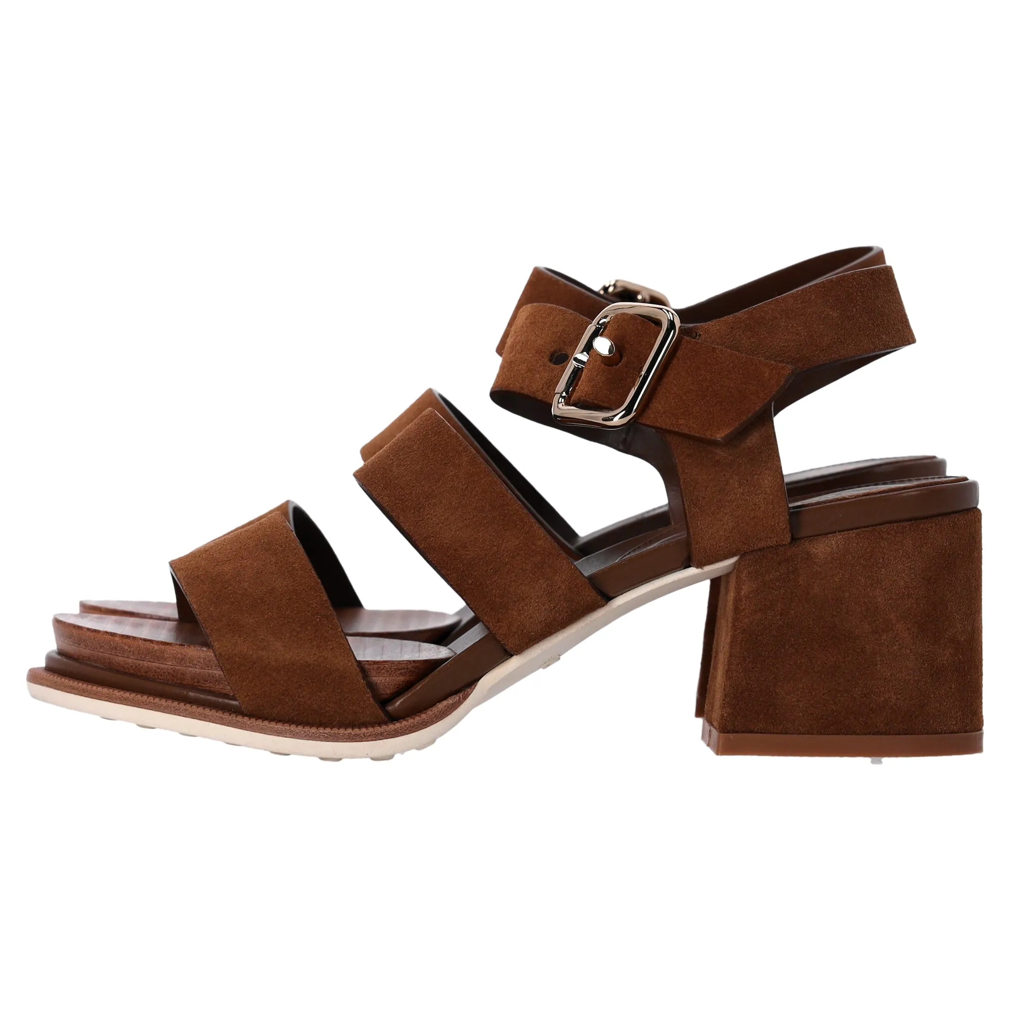 Tod's Strappy Block-Heeled Sandals in Brown Suede