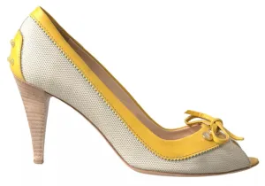 Tod's yellow ivory Peep Toe Heels Pumps Women's Shoes (Pre-Owned)