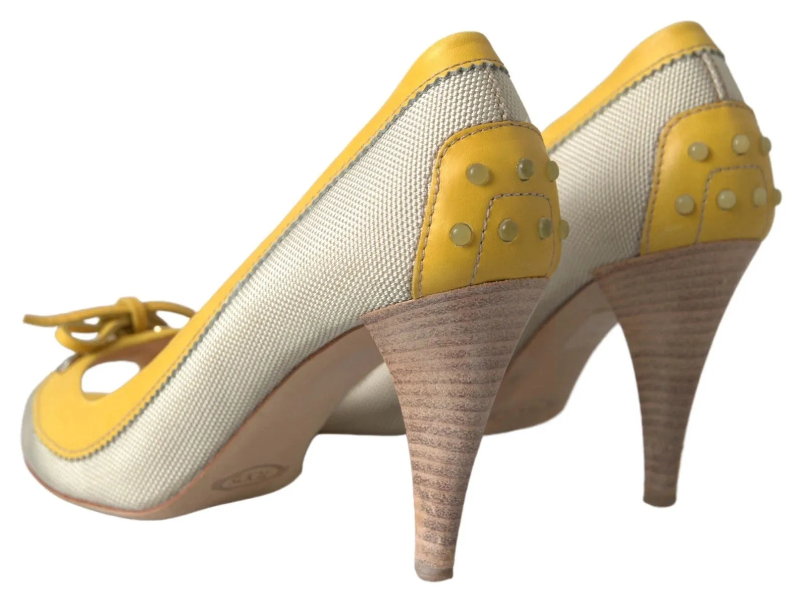 Tod's yellow ivory Peep Toe Heels Pumps Women's Shoes (Pre-Owned)