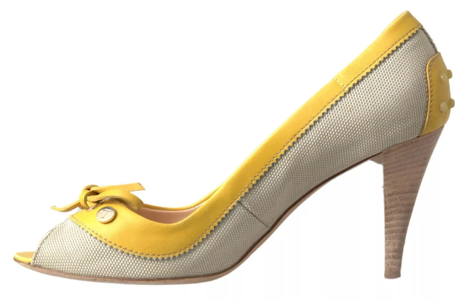 Tod's yellow ivory Peep Toe Heels Pumps Women's Shoes (Pre-Owned)