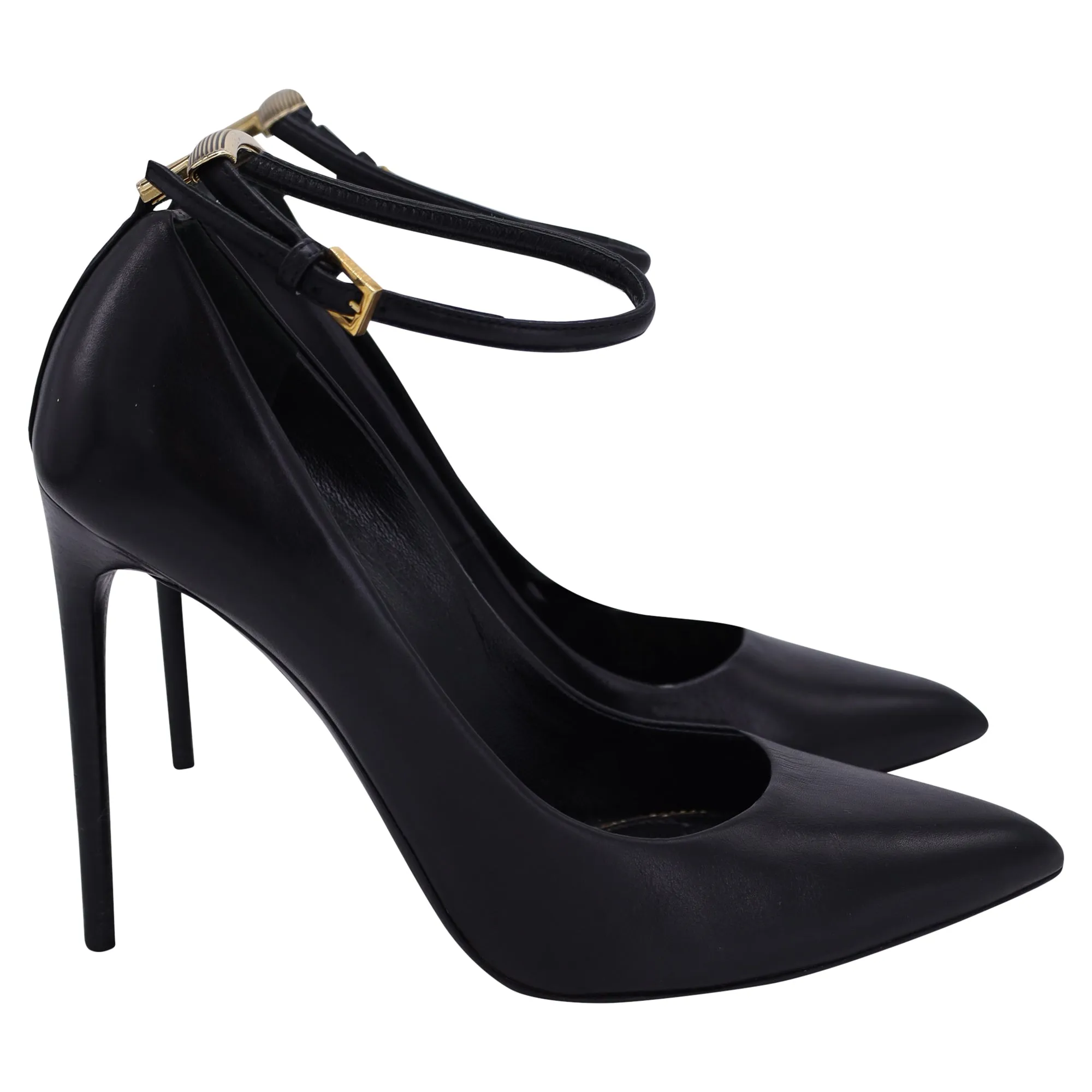 Tom Ford Pointed Toe Ankle Strap Pumps in Black Leather