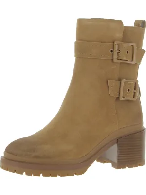 Trina Womens Leather Block Heel Motorcycle Boots