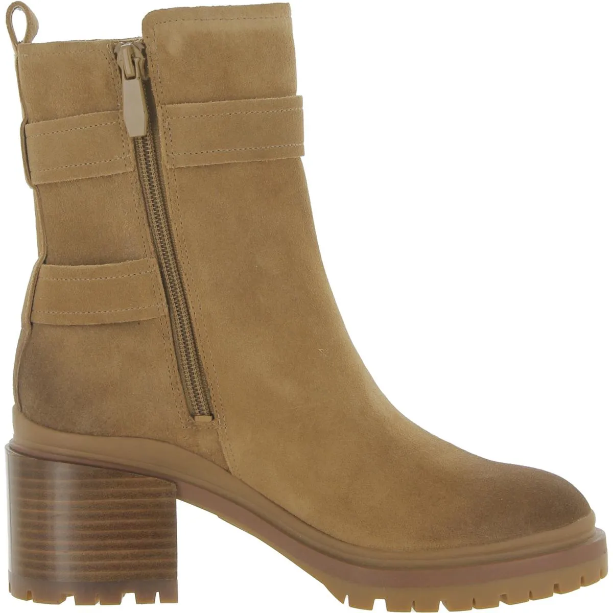 Trina Womens Leather Block Heel Motorcycle Boots