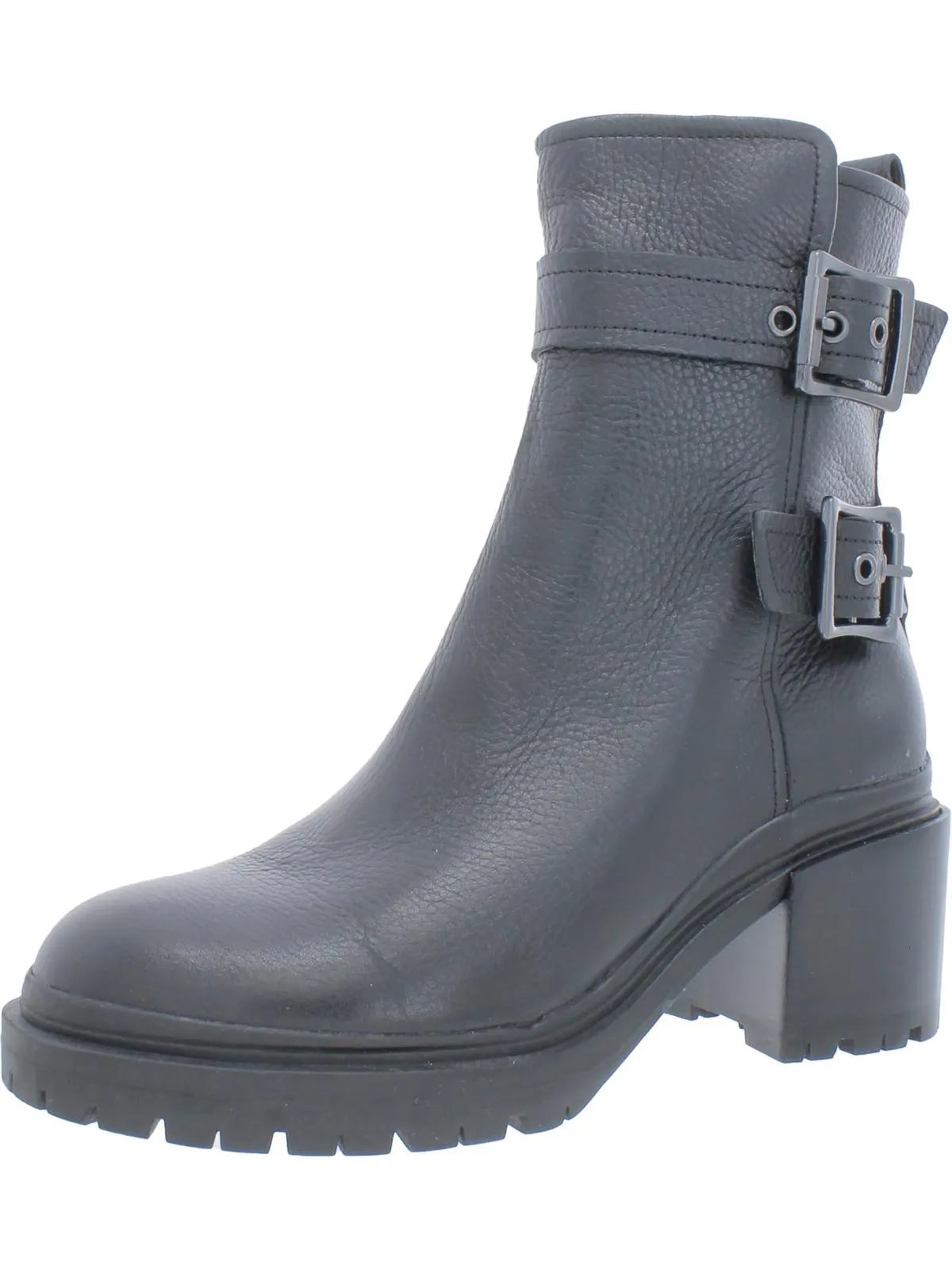 Trina Womens Leather Block Heel Motorcycle Boots