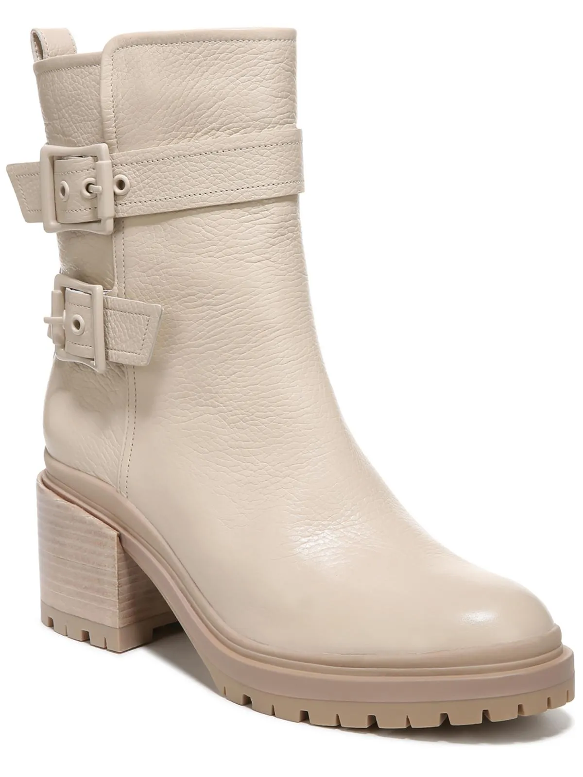 Trina Womens Leather Block Heel Motorcycle Boots