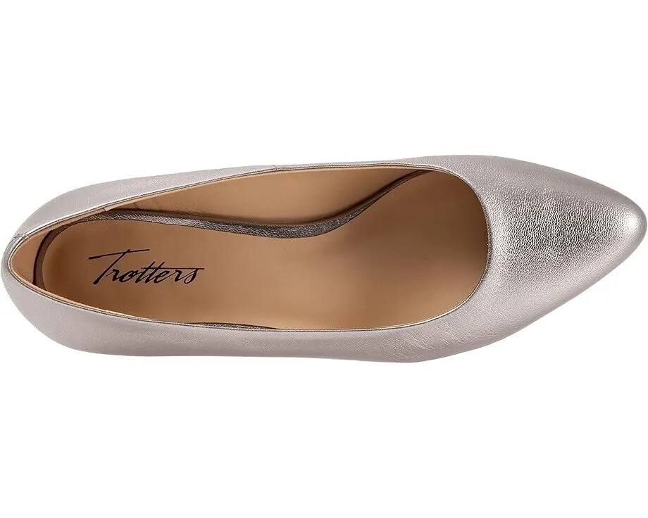 Trotters Jewel Pump Women's US 9.5 Silver Leather Pointed Toe Block Heel ZPO1936