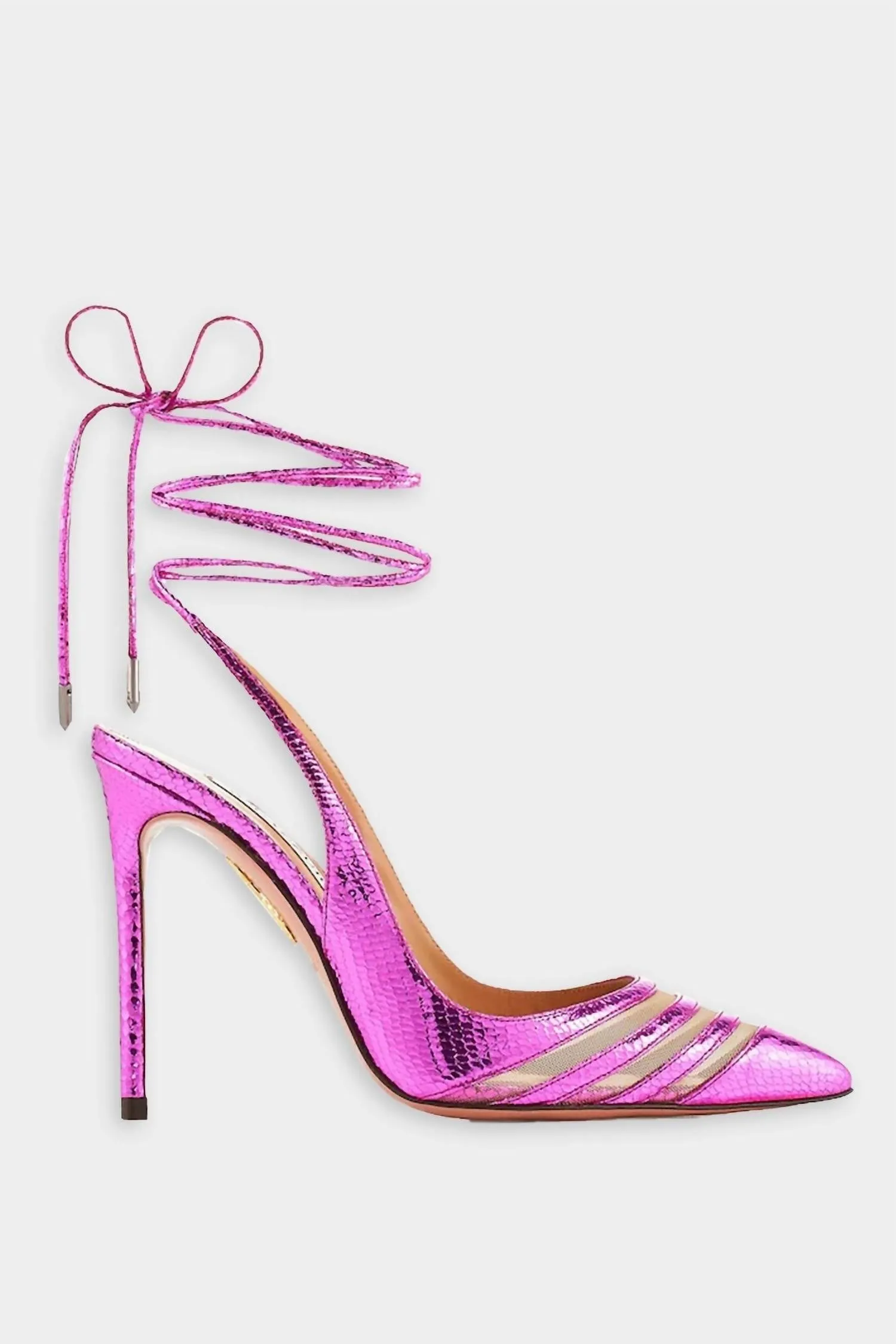 Unfaithful Metallic Leather Ankle-Tie Pumps 105 In Fuchsia
