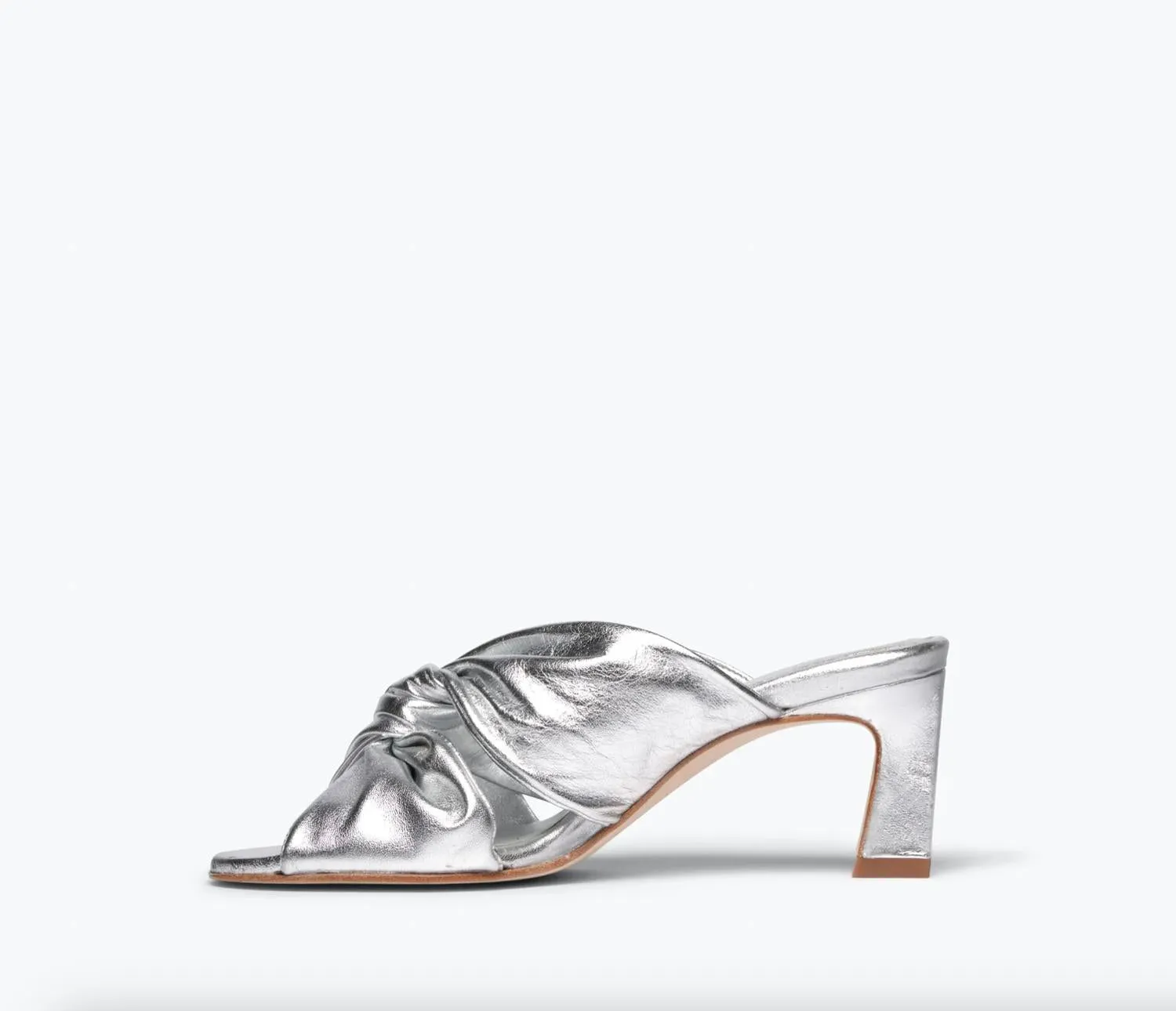 Valentina Twist Mid-Heel Sandal In Silver Calf