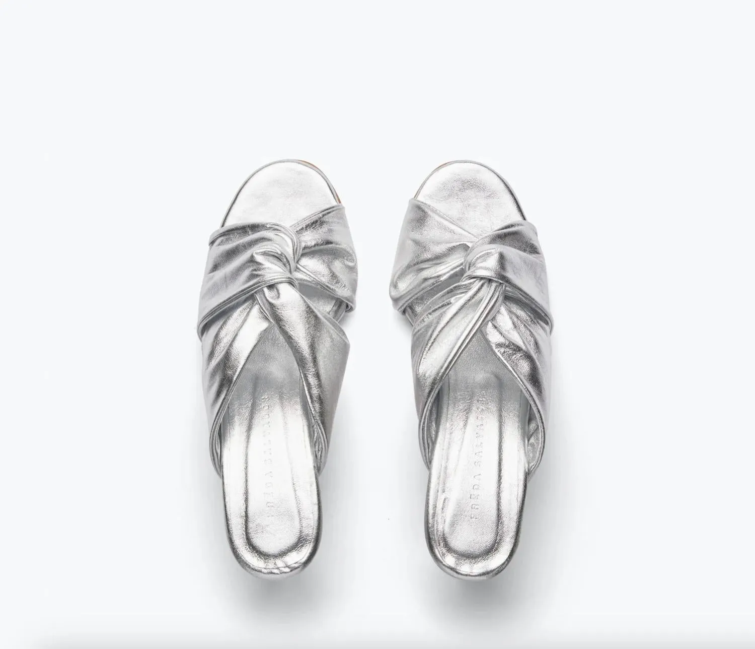 Valentina Twist Mid-Heel Sandal In Silver Calf