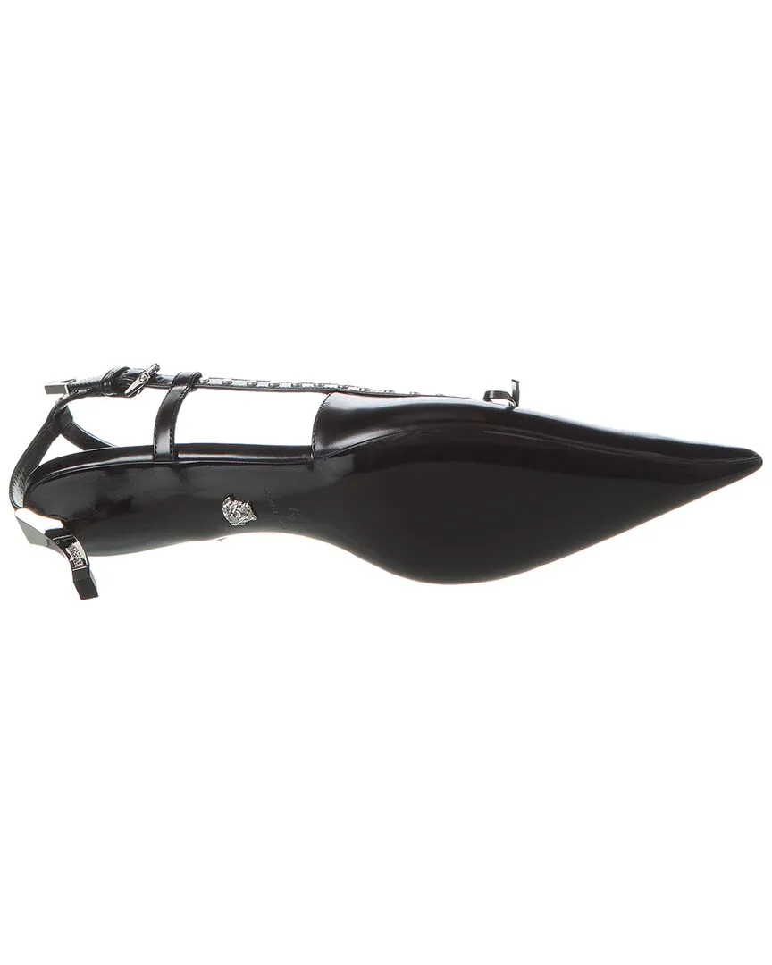 Versace Laced Pin-Point Leather Slingback Pump