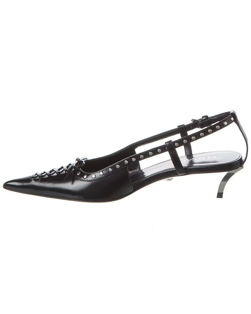 Versace Laced Pin-Point Leather Slingback Pump