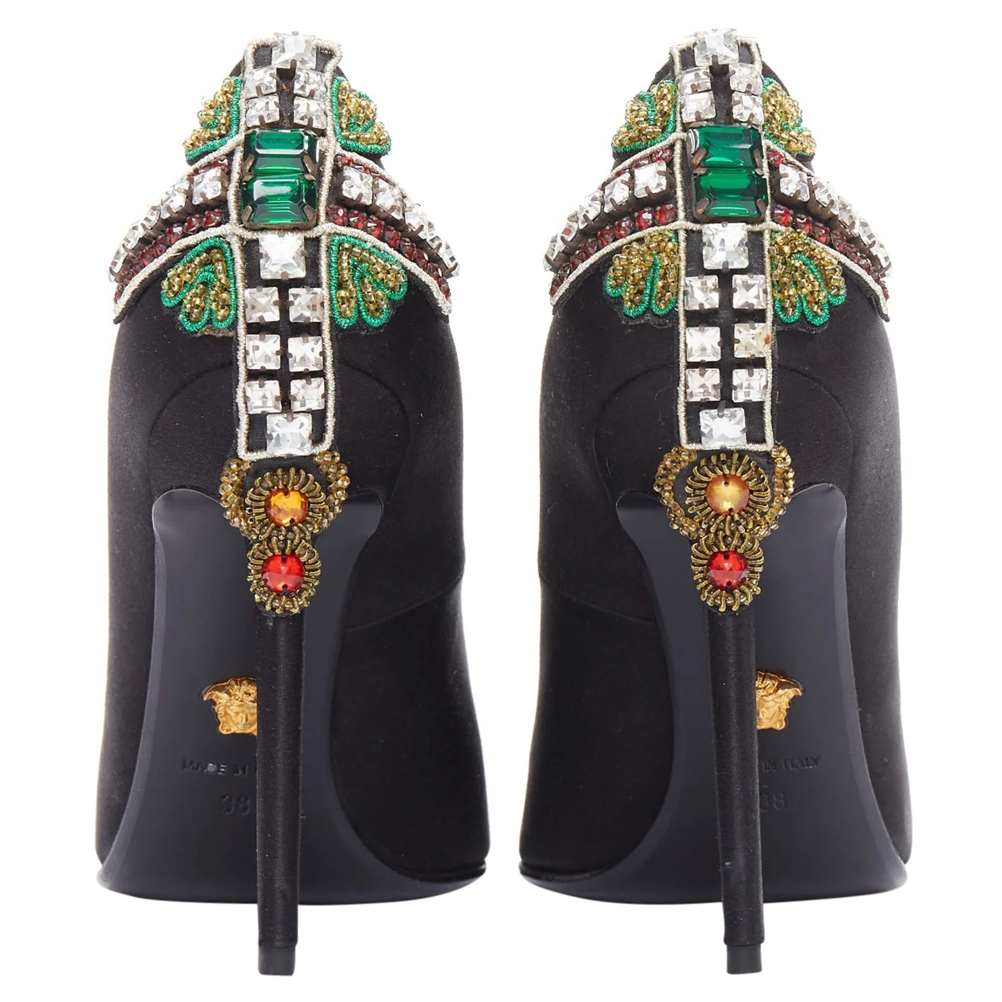 Versace satin byzantine cross encrusted heels