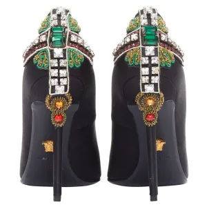 Versace satin byzantine cross encrusted heels