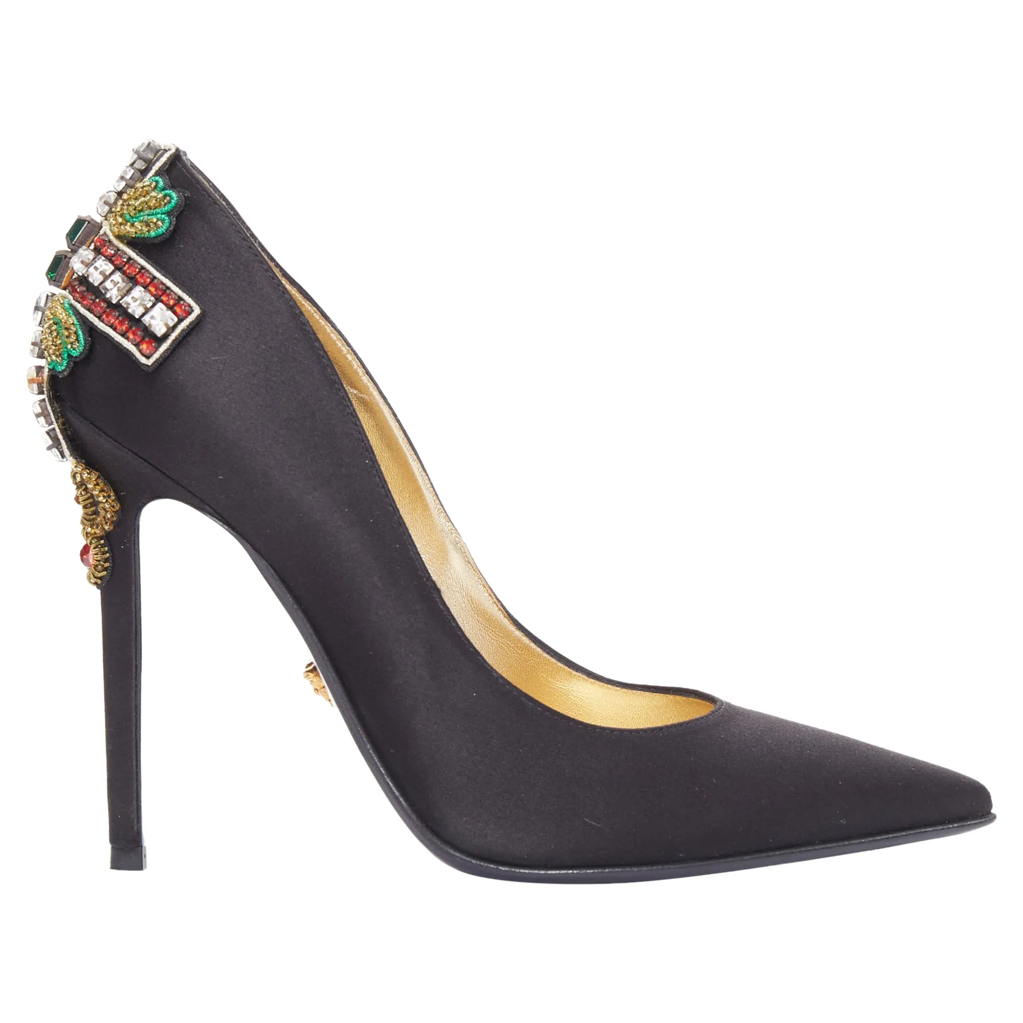 Versace satin byzantine cross encrusted heels