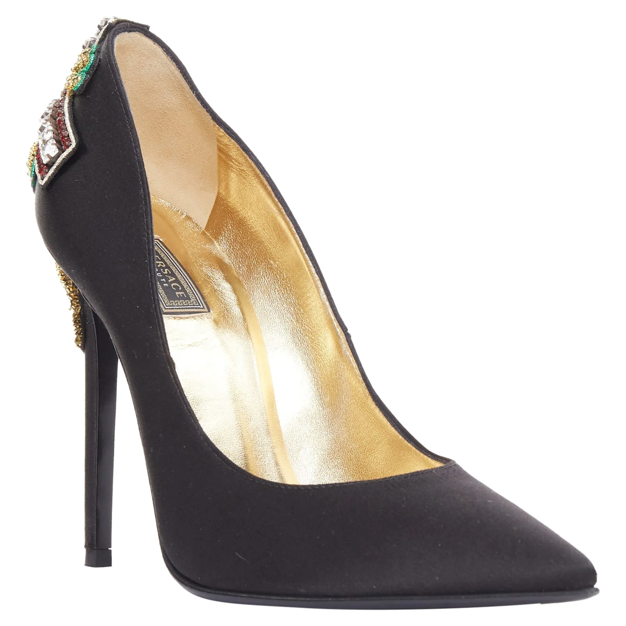 Versace satin byzantine cross encrusted heels