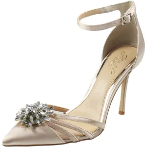 Violette Womens Rhinestone Satin Ankle Strap