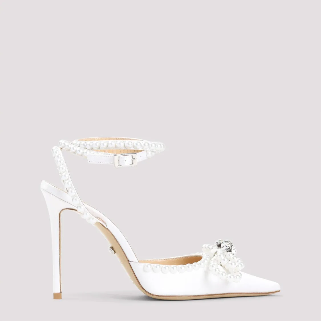 White Double Bow Pearl Silk Pumps