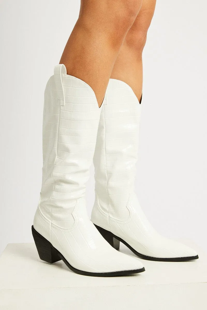 White Knee High Cowboy Boots