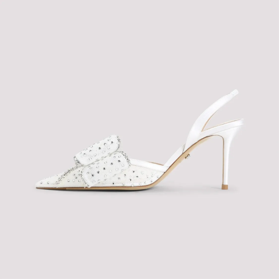 White Mesh Le Cadeau Strass Pumps