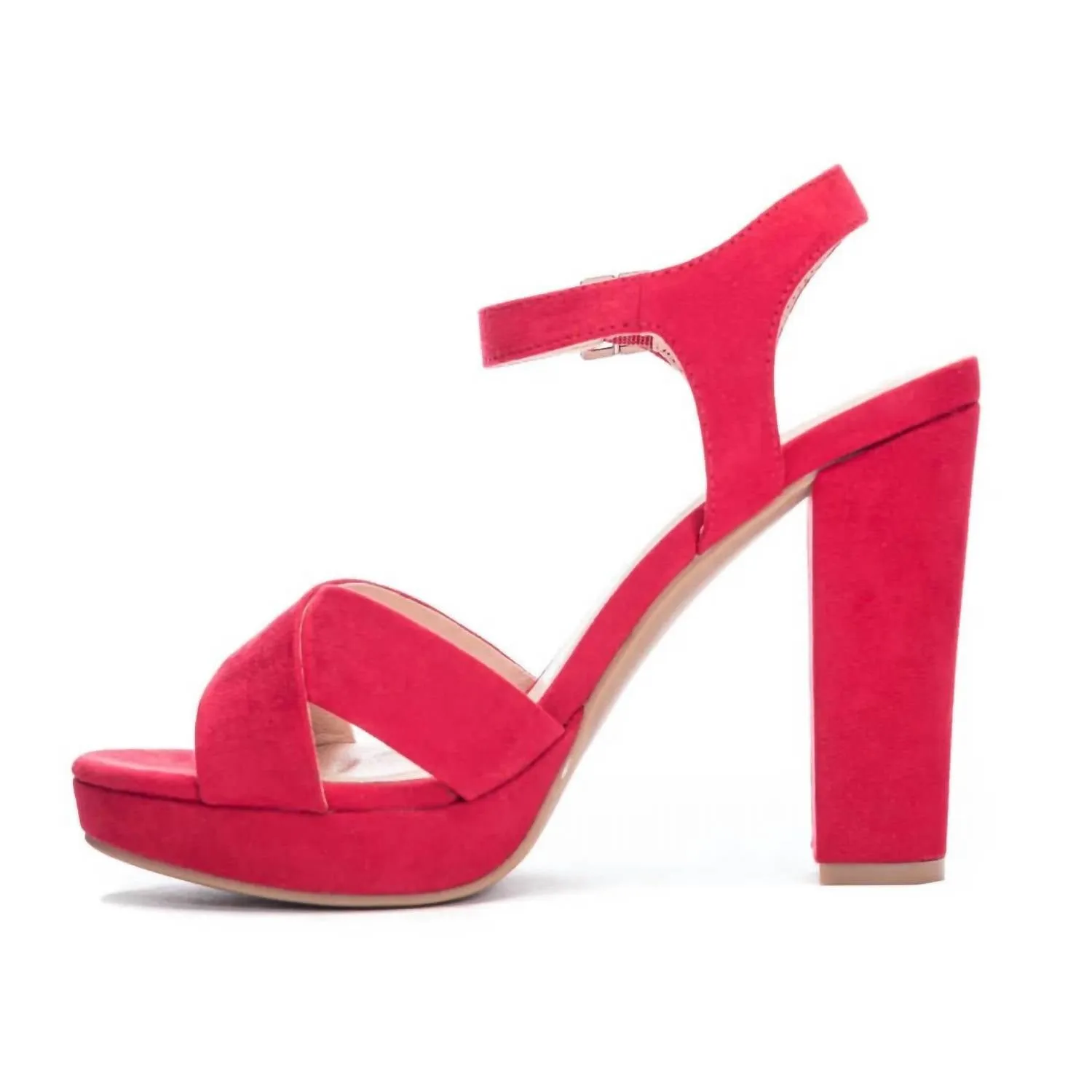 Women's Ankle Strap Platform Heel In Red