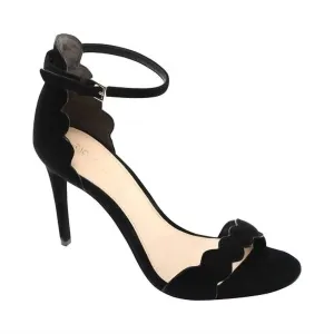 Women's Ava Scalloped Sandals In Black Kid Suede