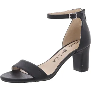 Womens Block Heel Faux Leather Ankle Strap
